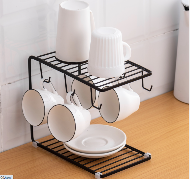 6 Hooks Carbon Steel Cup Rack Stand , L25cm Mug Racks Stands