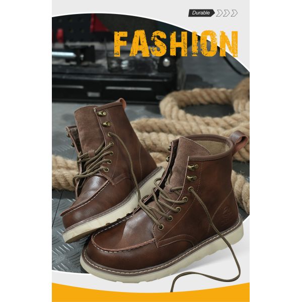 Brown Cowhide Rubber Sole Security Safety Boots Steel Toe Anti Smashing Kevlar Anti Proof Work