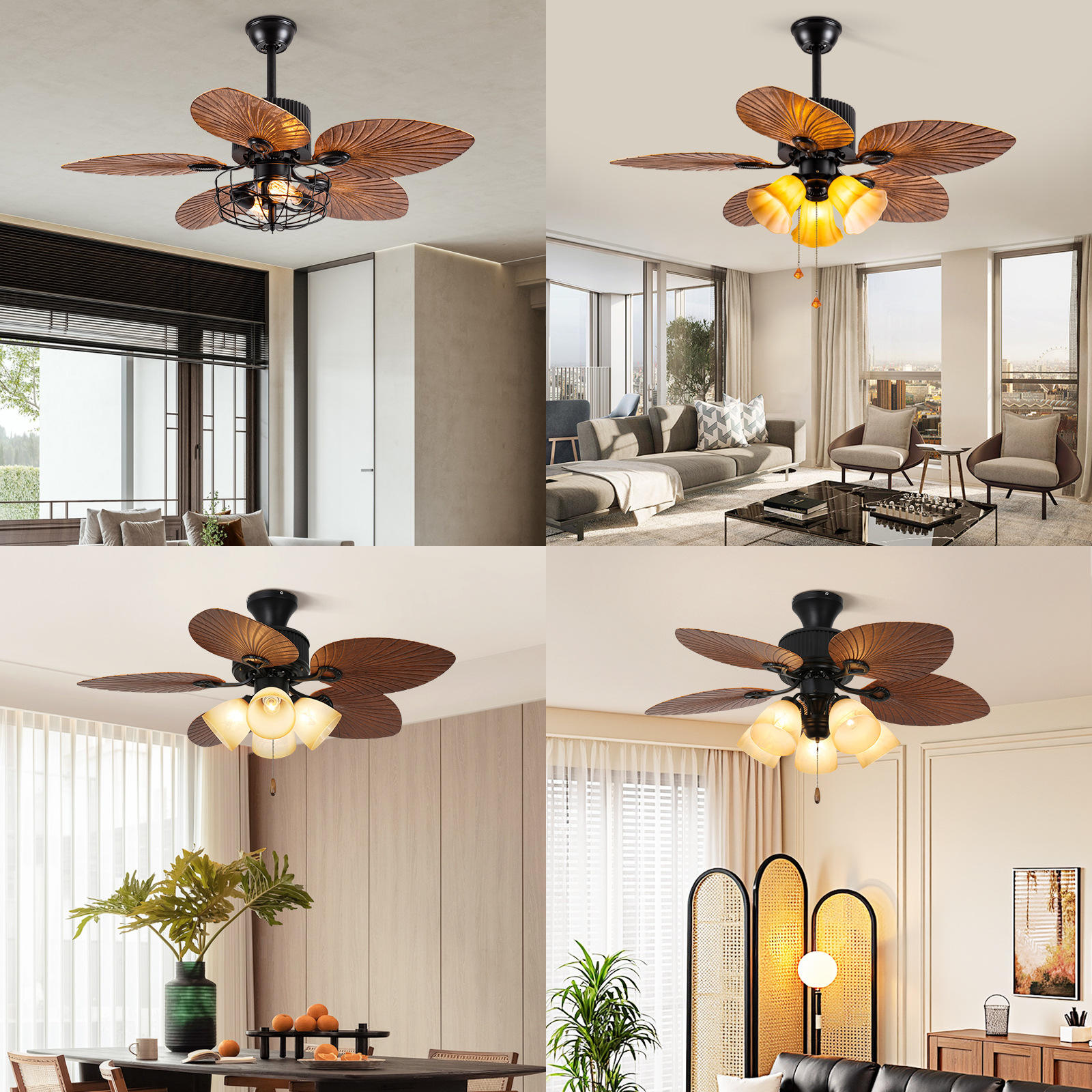 Manufacturer Modern European Luxury Decorative Solid Wood Blade Zipper 220V Ceiling Fan With Light