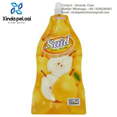 Material de embalagem de suco personalizado de qualidade alimentar Sacos de plástico auto-sustentáveis com bocal de plástico