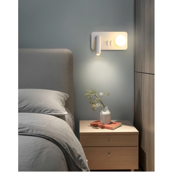 White Reading acrylic ball Wall Lamp 3W +5W Interior Bedroom Bedside Desk Wall Sconce Light Fixture For Indoor Hotel