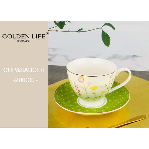 Spring Flower Patern Tea Cup Saucer 200ml Lead Free Microwave / Dishwasher Safe
