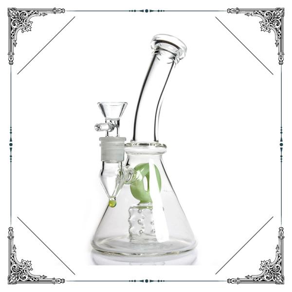 Fluorescence Green Glass Beaker Bubbler Bong , Hole Percolator Bubbler Pipe