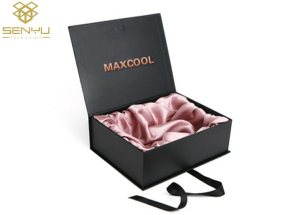 Black Thick Christmas Recycled Cardboard Gift Boxes With Lids Hair Extension Packaging