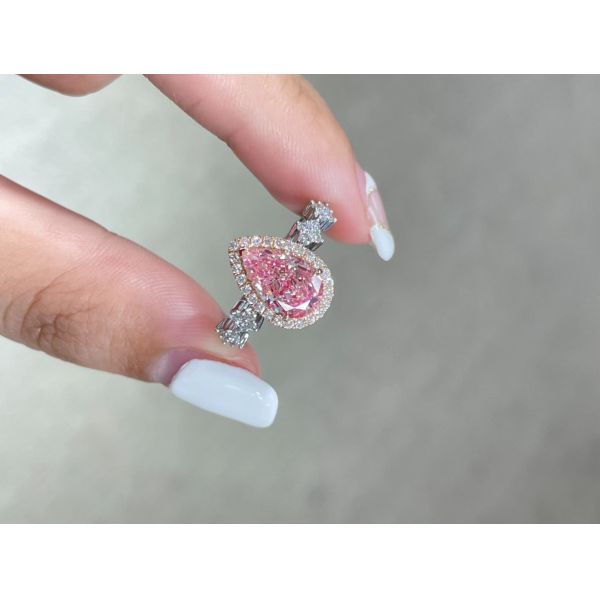 2.31ct Pear Cut Fancy Pink Lab Grown Diamond Halo Ring IGI Certified For Women Wedding