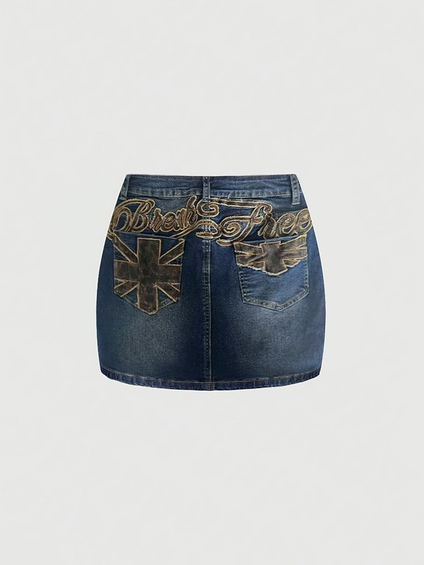 Regular Blue Casual Low Waist Denim Skirts Custom (4007)