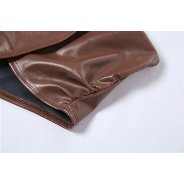Brown Two Piece Casual Set Sexy Halter Vest Slim Straight Trousers Suit