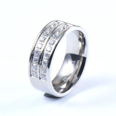 Men Wedding Silver Titanium Rings 8mm With Cubic Zircon Inlay