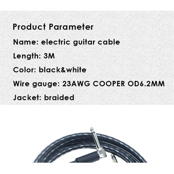 L Shape 90 Degree Right Angle to Straight Durable Braided Jacket 6.35mm Ts Jack Instrument Electric Guitar Patch Audio Cable