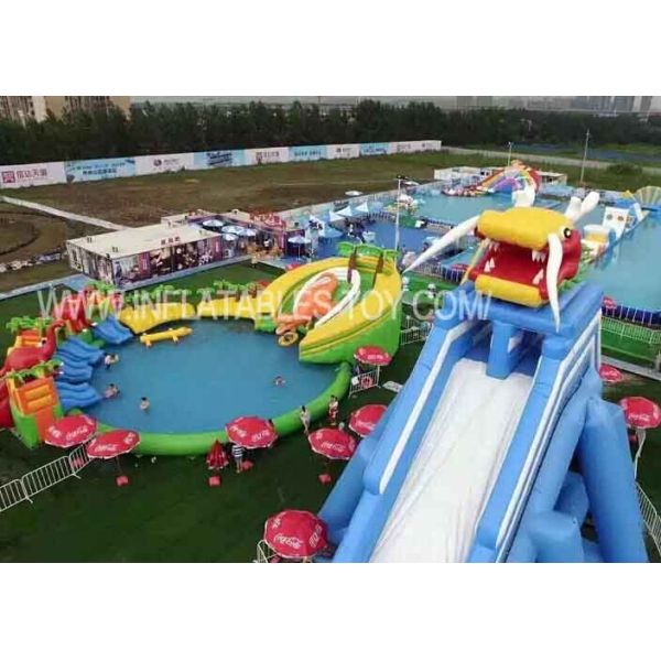 Outdoor Amusement Inflatable Water Park With Giant Swimming Slide