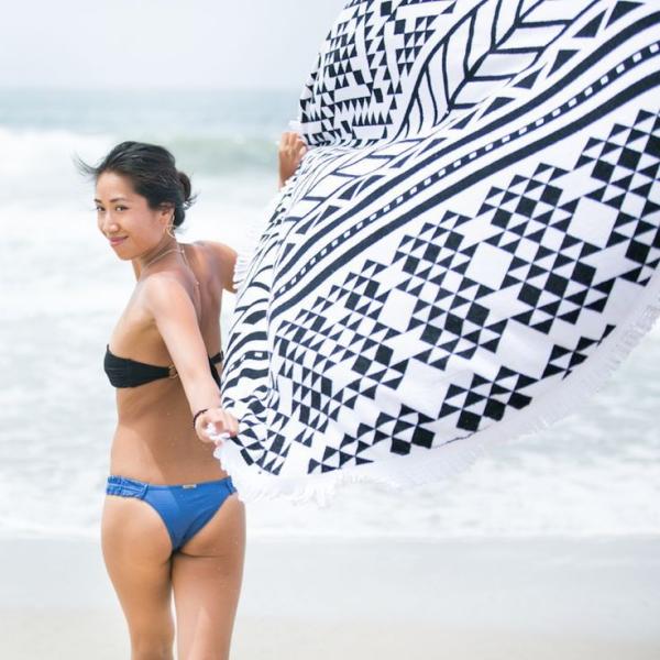 150CM 100% Cotton Roud Bohemia Printed Tassel Knitted Beach Towel Aztec round beach towel