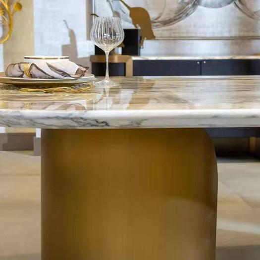 Luxury Italian Marble Dinner Table Customized Logo Stainless Steel Leg For Home Use