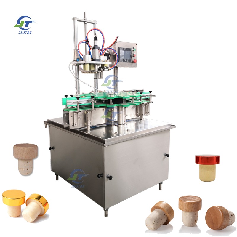 Automatic Electric Motor T Cork Press Sealing Machine for Whiskey Vodka Glass Bottles with Conveyor Capping System