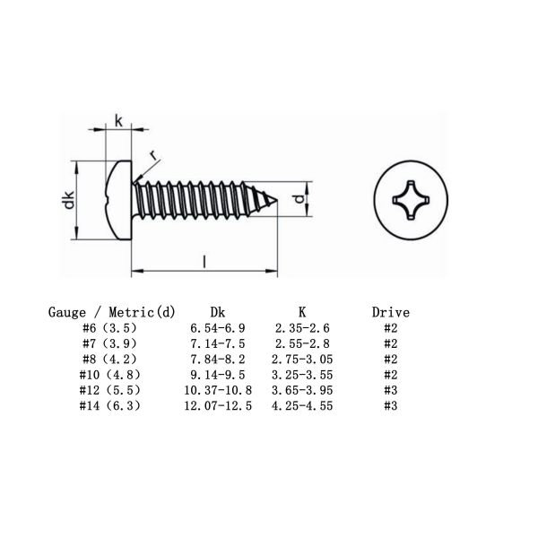 SS AISI 410 Stainless Steel Phillips Drive Pan Head Self Tapping Metal Screws AB Thread