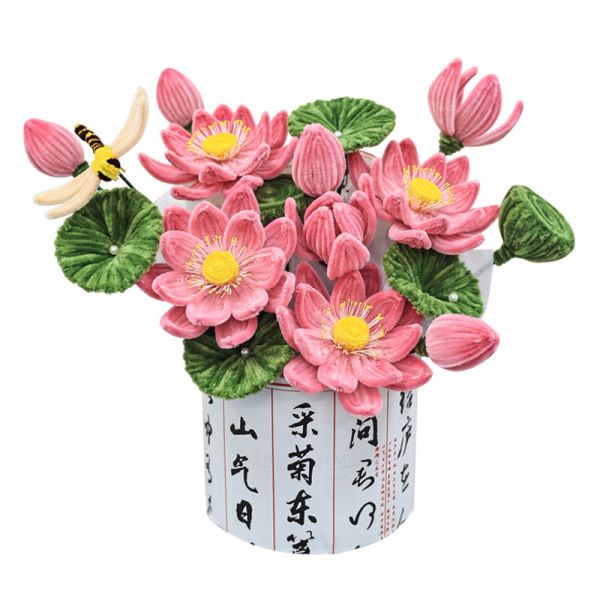 35x38cm Handmade Twist Rod Flower Bouquet Material Kit Real Silk Fabric Juan Hua Creative and Colorful Gift for Children