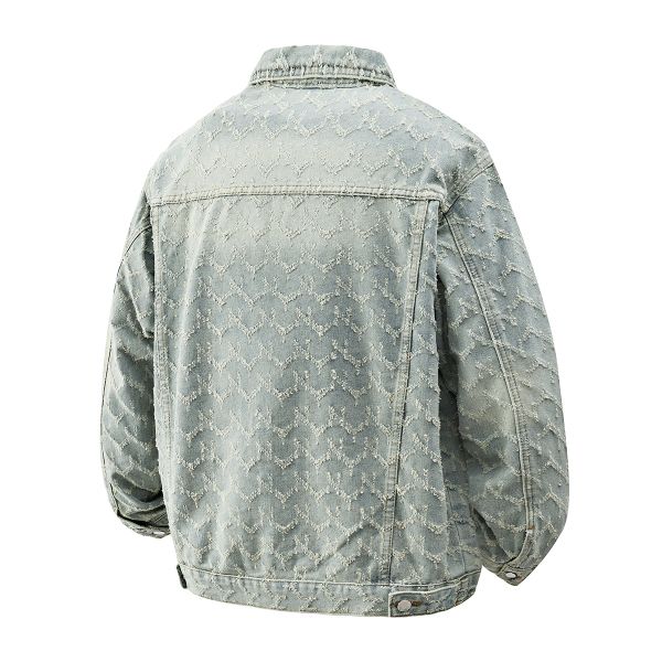 Custom Streetwear Long Sleeve Oversized 3d Quilted Denim Jacquard Fabric Jacket for Men Vintage Coat Varsity Autumn Jacket