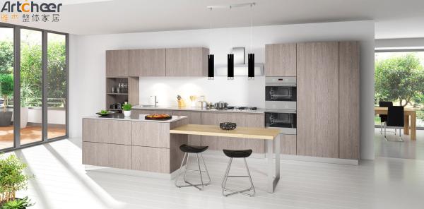 Modulação de prateleira aberta Material de porta de contraplacado Armário de cozinha Mobiliário para hotéis Apartamentos