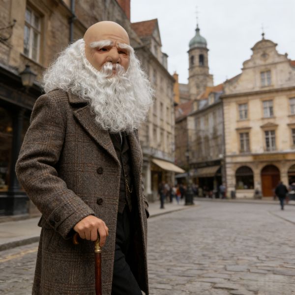 Realistic Santa Claus Mask Bald Old Man Latex Headgear with Long White Beard Christmas Cosplay Costume Prop