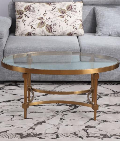 Contemporary Oval Shape Tempered Glass Top Stainless Steel Frame Coffee Table