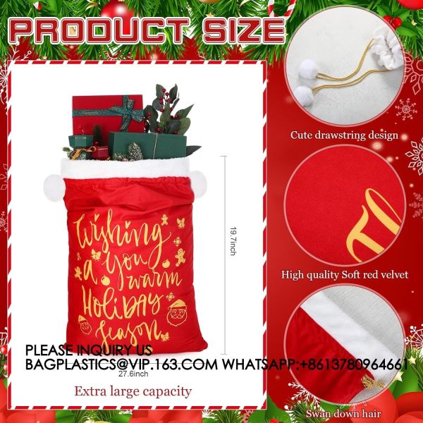 Large Christmas Gift Sack For Xmas Playing Santa Present Favors Gifts Christmas Supplies Velvet Santa Drawstring Bags