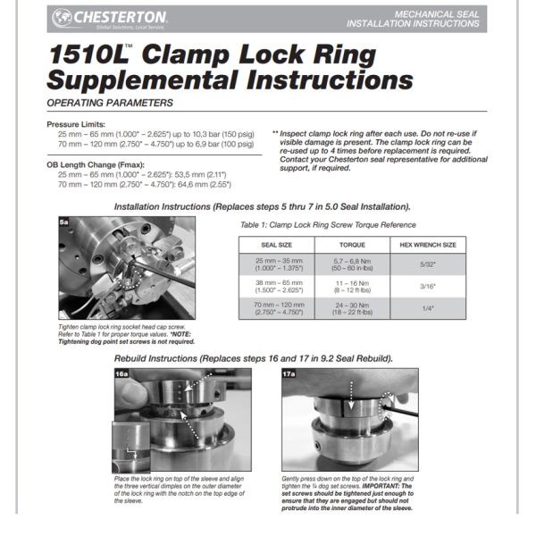 Chesterton 1510 1510L General Duty Single Cartridge Mechanical Seal