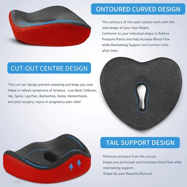 Yes Customized Memory Foam Seat Cushion Ergonomic Office Chair Pad for Hip Pain Relief