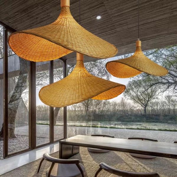 Wooden Weaving Bamboo Pendant lights Handmade Bamboo Straw hat retro Chandelier(WH-WP-45)