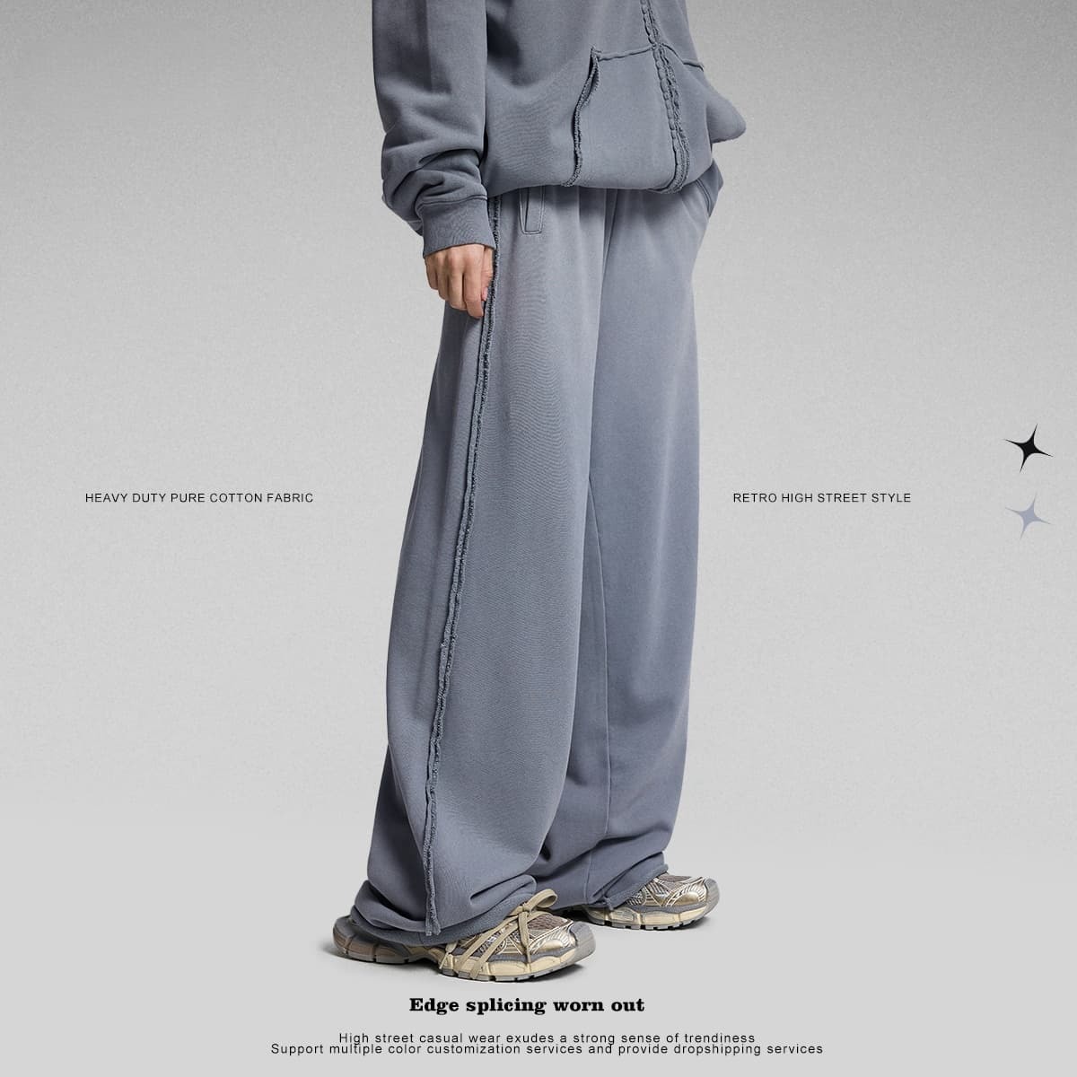Custom 100%cotton Raw Edge Oversized Sweatpants for Streetwear Brands