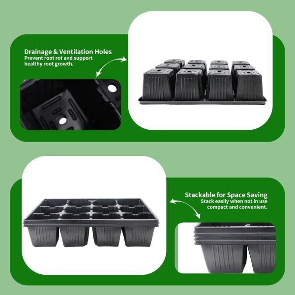 Customized 12 Grid Vacuum Formed Plastic Thickened Black PP Plant Seed Seedling Planting Tray With Holes