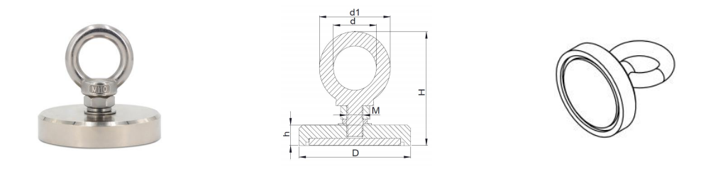 Sintered NdFeB N35 270KGS 600 Lb Fishing Magnet Nickel Coating