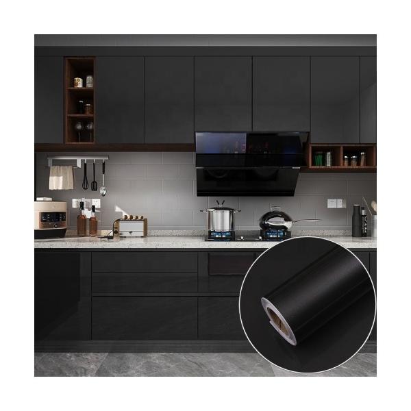 Design moderne PVC gris foncé autocollant en feuille brillante pour meubles amovibles papier peint armoire de cuisine papier de porte