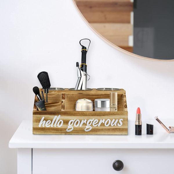 Rustic Design Style Wall Mount Hair Styling Care Tool Organizer with Personalized Logo