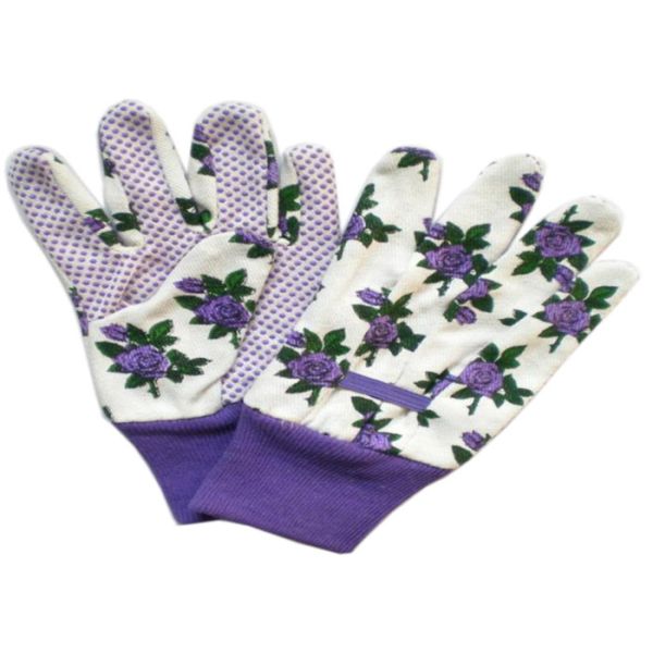 Purple Printed Working Hands Gloves Polar PVC Dots For Women Gardening