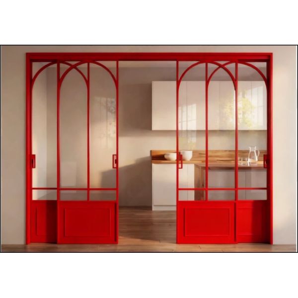 French vintage walnut sliding kitchen balcony living room triple sliding door titanium magnesium aluminum alloy partition glass door