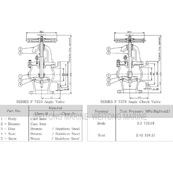Marine Cast Iron Screw Down Check Angle Valve JIS F7378 16K For Boat