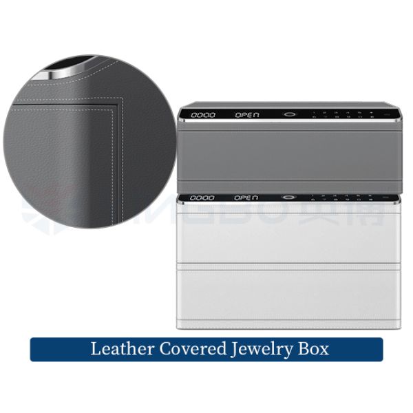 Leather-Covered Jewelry Safe Box with Dual Alarm & Auto Open, Single Layer
