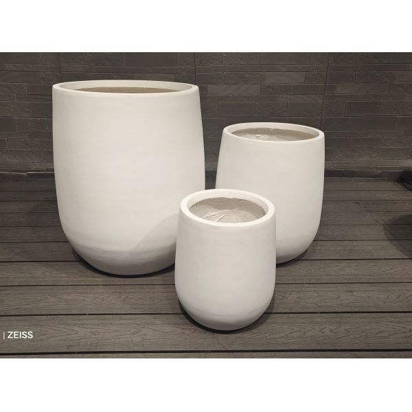 Pot de fleur rond en fibre d'argile, design minimaliste moderne, grand format, écologique, vente en gros, promotion, pour sol, suspension, utilisation en centre commercial