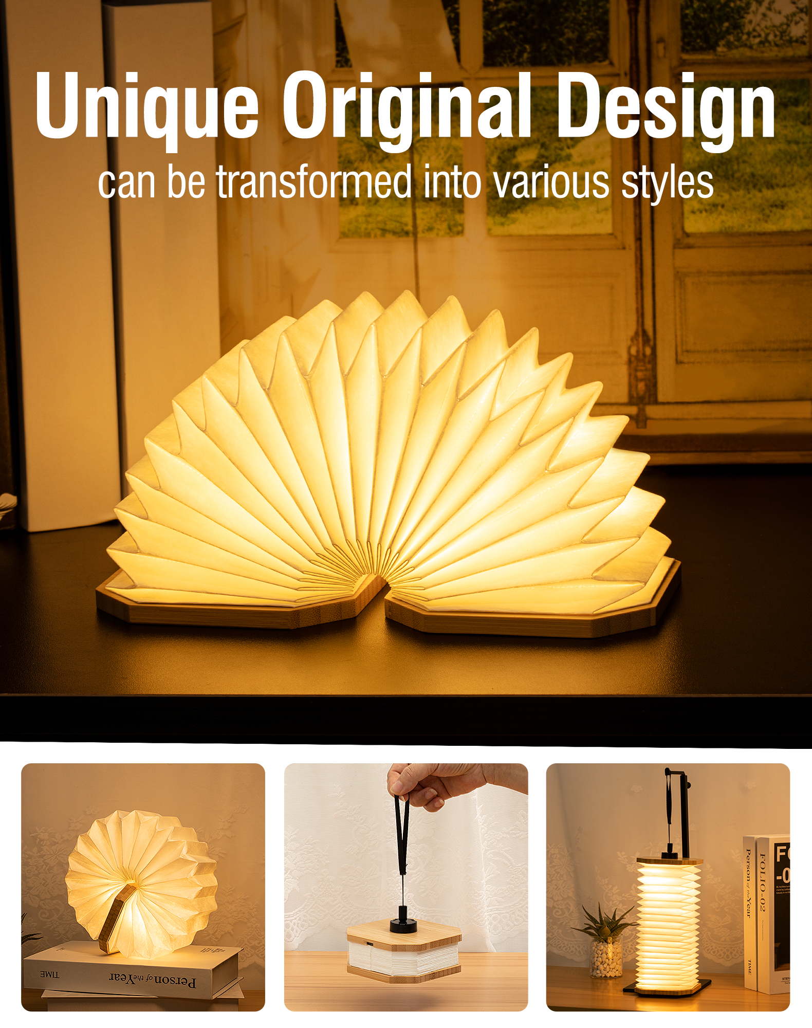 Recyclable Tyvek Paper Accordion Light Table Lamp Waterproof Anti Tear