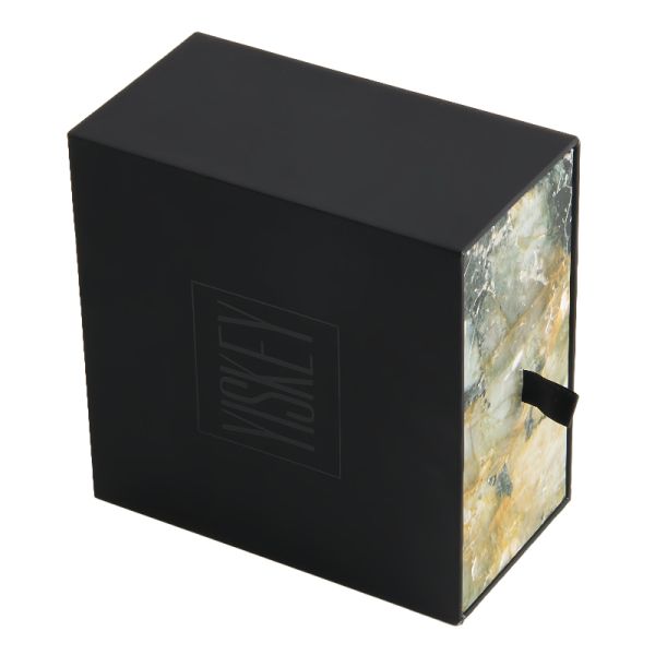 Luxurious Cosmetic Packaging Box Black Cologne Bottle Pull Out Gift Box With Lining