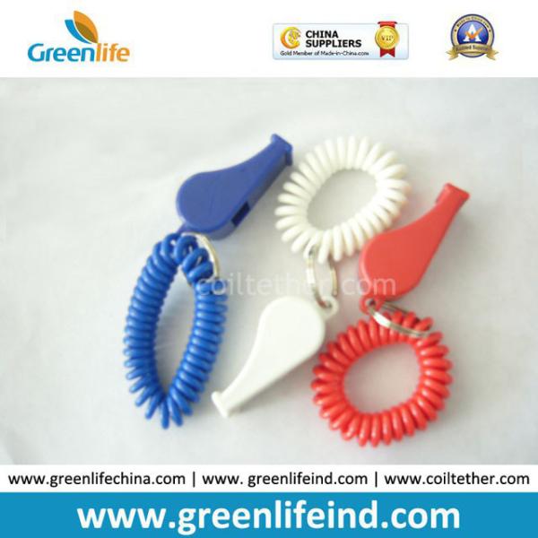 Popular Sales Blue Plastic Wristband Coiled Holder w/Blue Custom Logo Imprinted Whistle