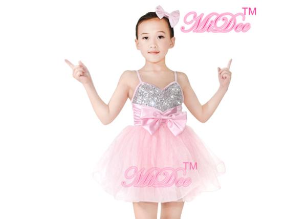 Kids Ballet Dance Costume Party Pink Dress Camisole Sequin Big Bow For Girls