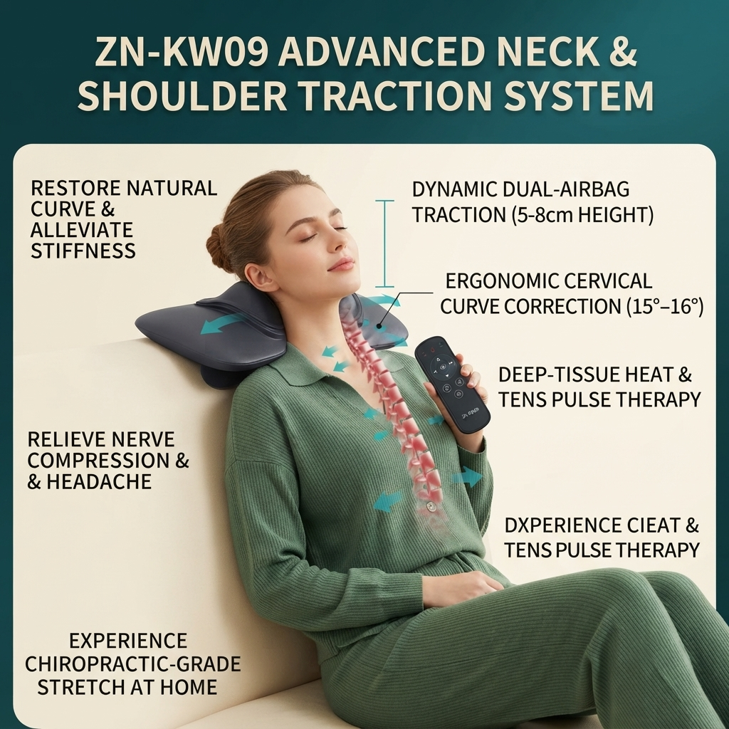 ZN-KW09 Advanced Multi-Functional Electric Neck and Shoulder Traction Massager with TENS Pulse and Red Light Heat Therapy