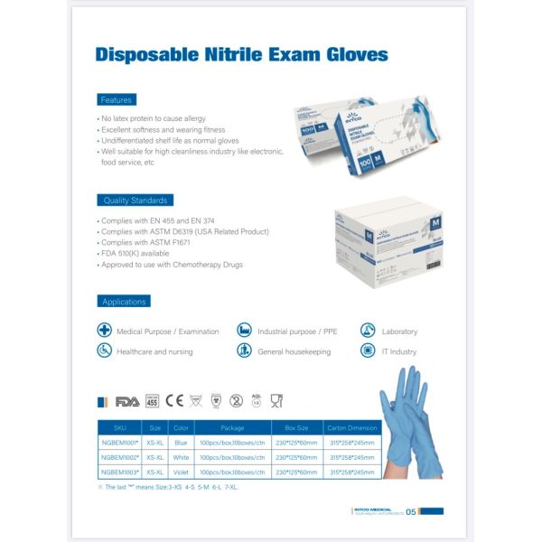 INTCO Powder Free Nitrile Examination Gloves Disposable EN455 Certified