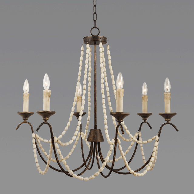 French iron chandelier with Wooden Bead Chains for Dining room Restaurant (WH-CI-08)