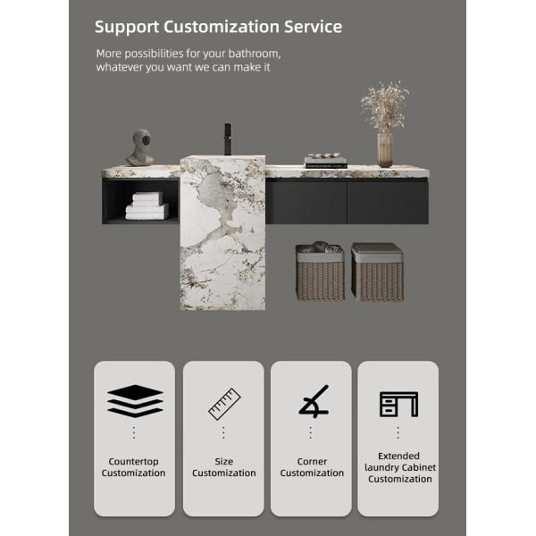 Набор шкафов тщеты ванной комнаты твердой древесины цельный спеченный сланцевый каменный плита ОДМ