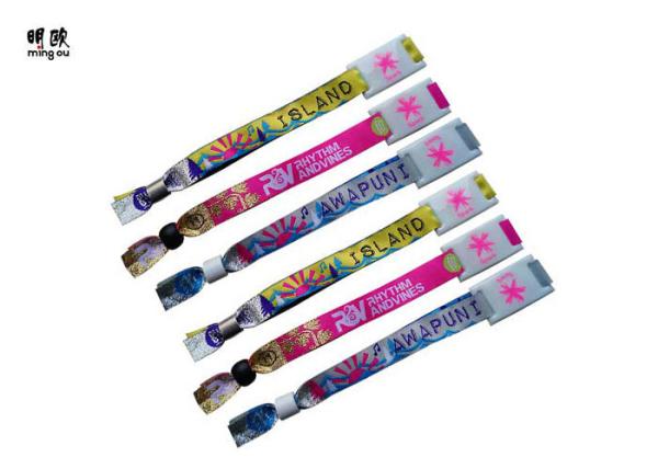 Woven Logo Polyester Custom Wrist Bracelets For A Cause Plastic Clip Attached