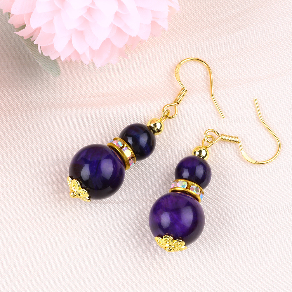 Духовный натуральный камень фиолетовый тигровый глаз кристаллический круглый формы колыбельная крючок сережка для повседневного ношения