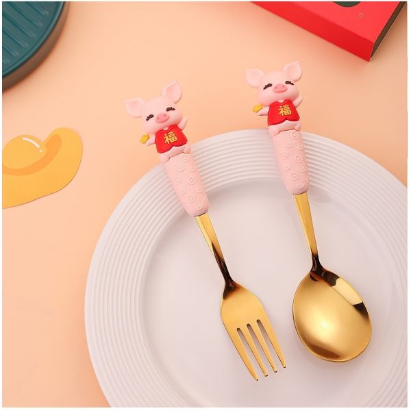Custom Silicone Christmas Spoon & Fork Set – Food-Grade Silicone + 304 Stainless Steel | Holiday Cartoon Cutlery For Kids & Gifts
