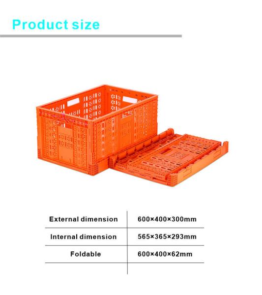 Foldable Vented Basket Food Grade Plastic Collapsible Crate for Stackable Logistics