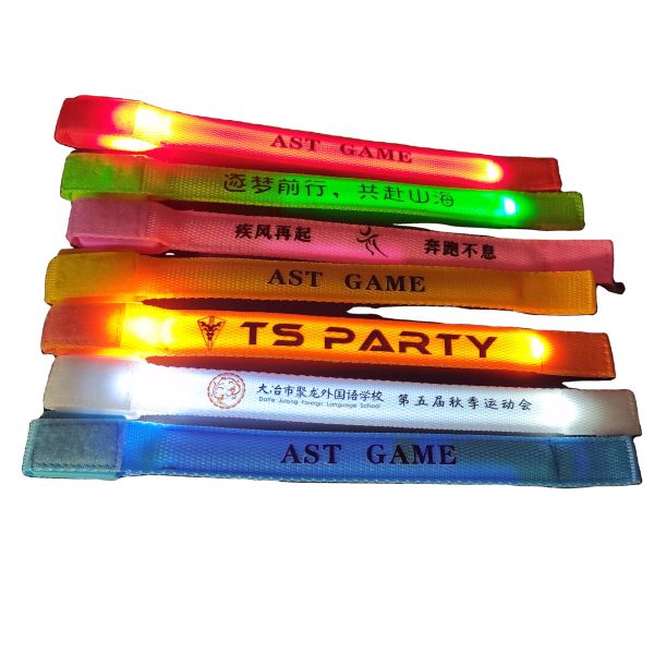 Custom Silk Screen Offset Printing Nylon LED Wristband for Night Running Glow in Dark Armband